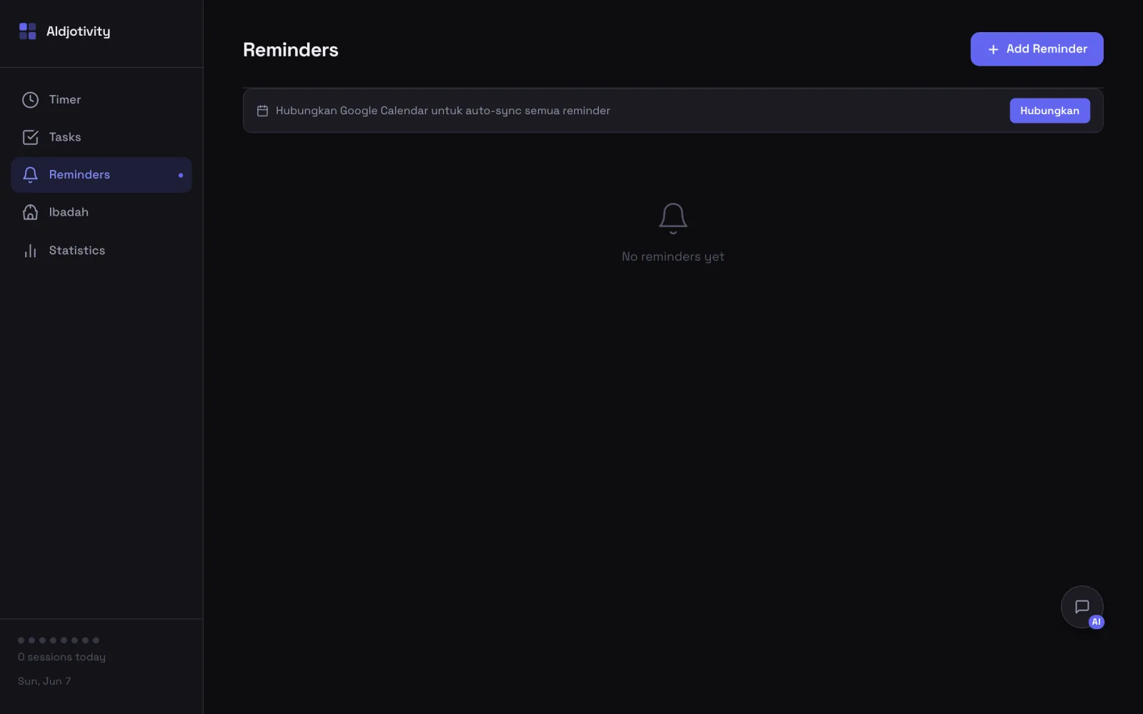 Aldjotivity — Pengingat + Google Calendar