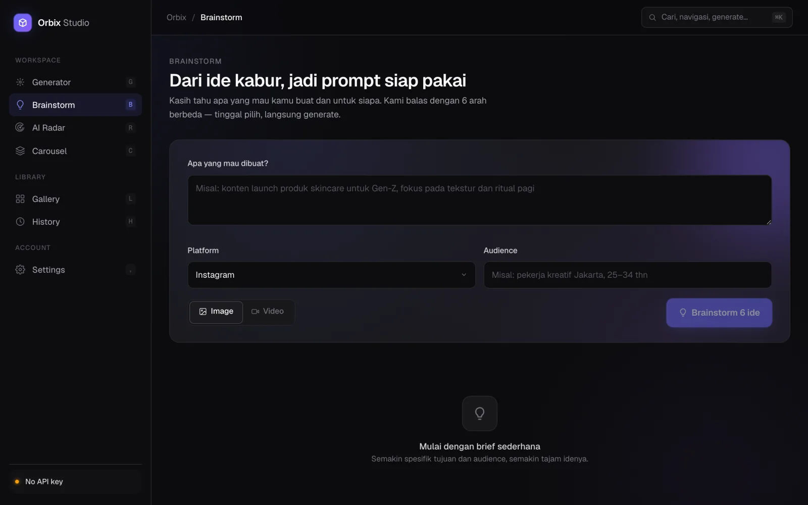 Content Studio — Brainstorm ide jadi prompt