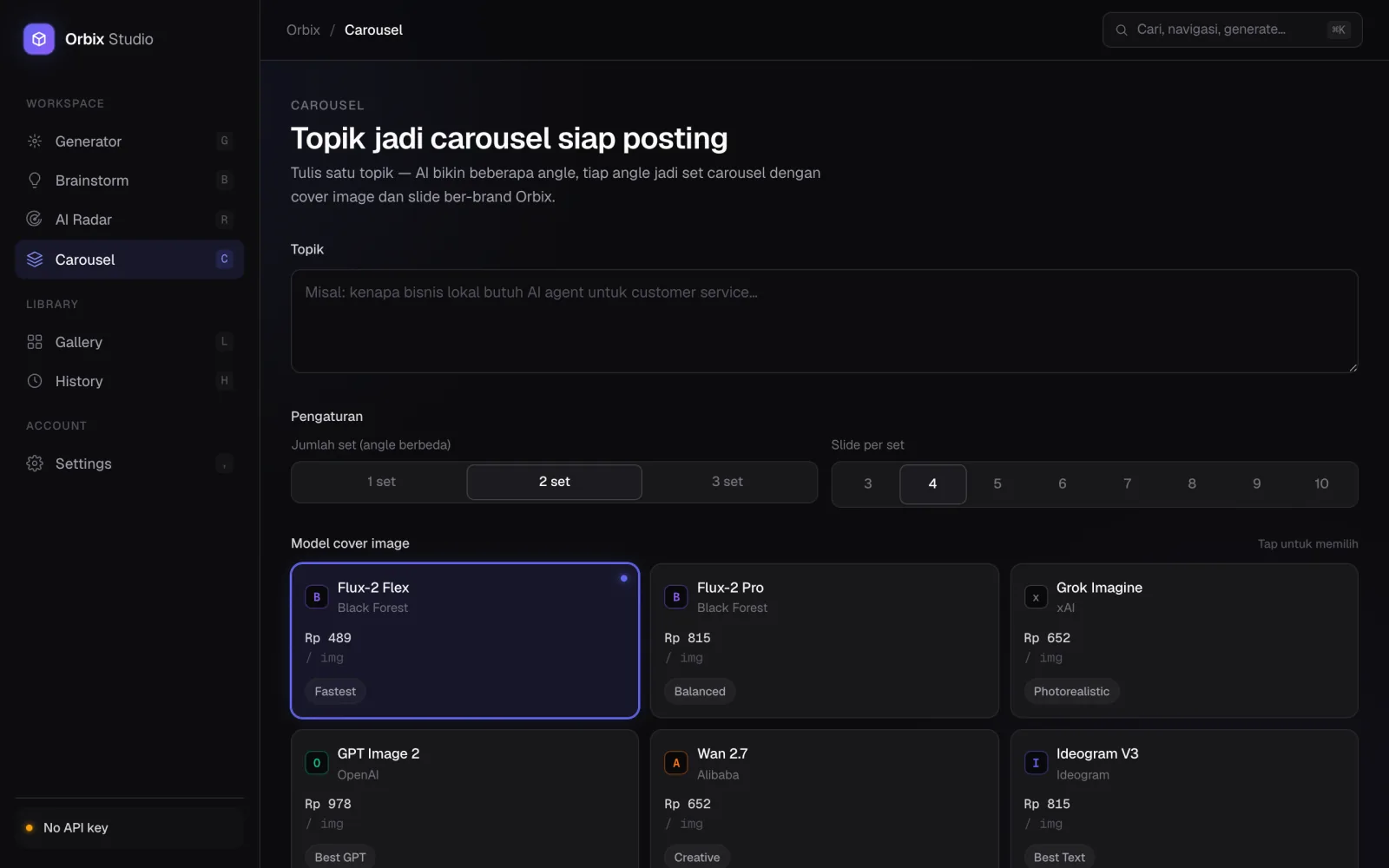 Content Studio — Topik jadi carousel