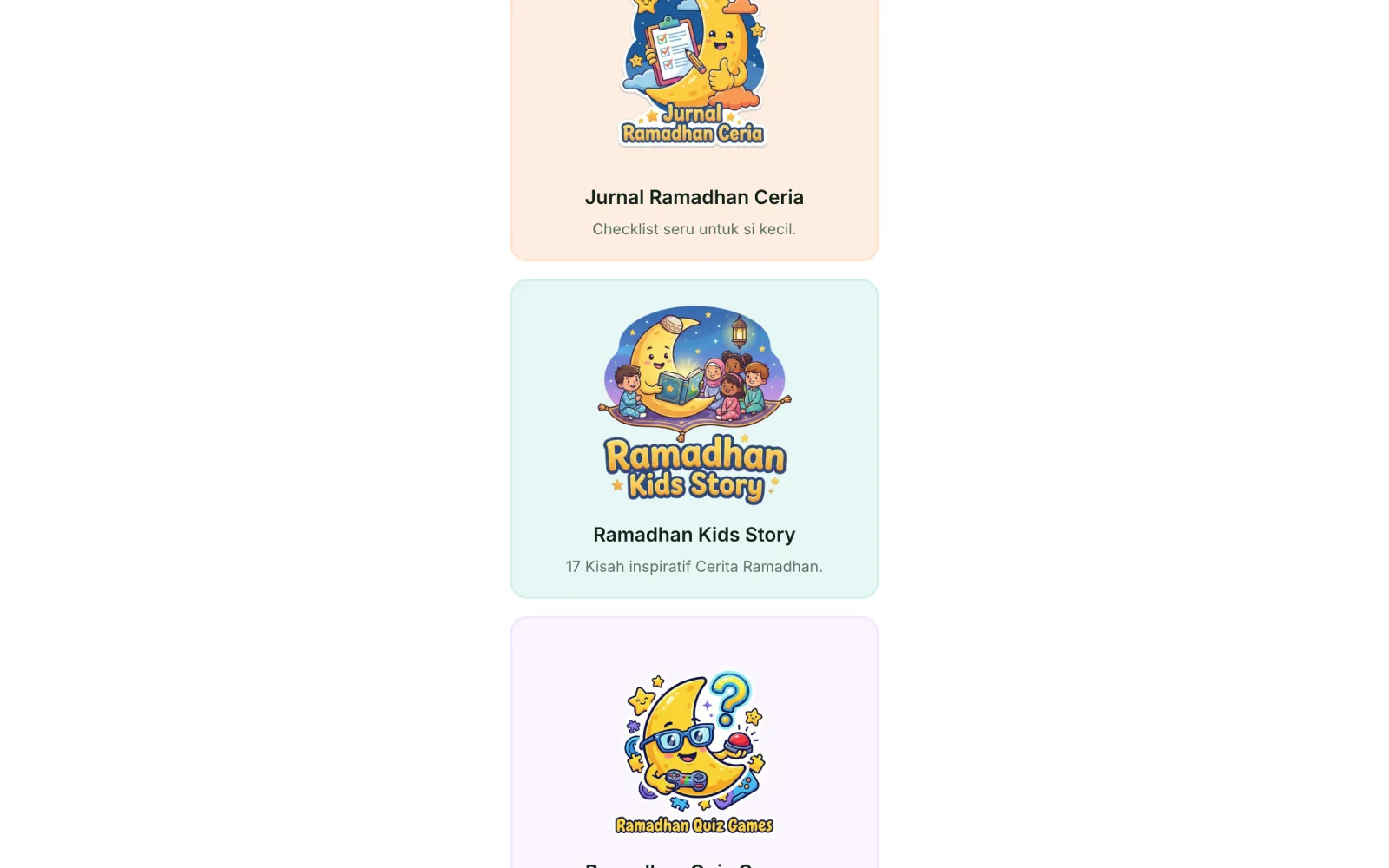 Ramadhan Hub Demo — Katalog: Jurnal & Kids Story