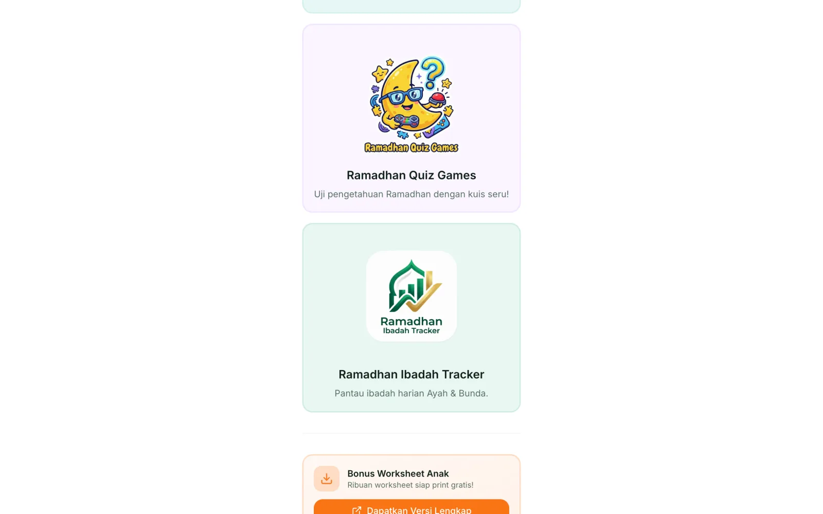 Ramadhan Hub Demo — Katalog: Quiz & Tracker