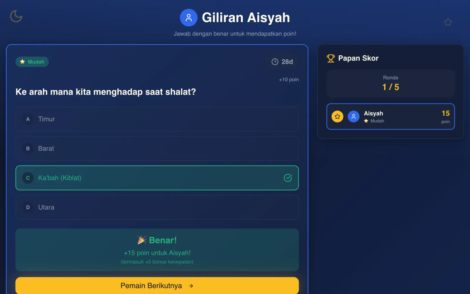 Ramadhan Trivia Quest — Umpan balik langsung