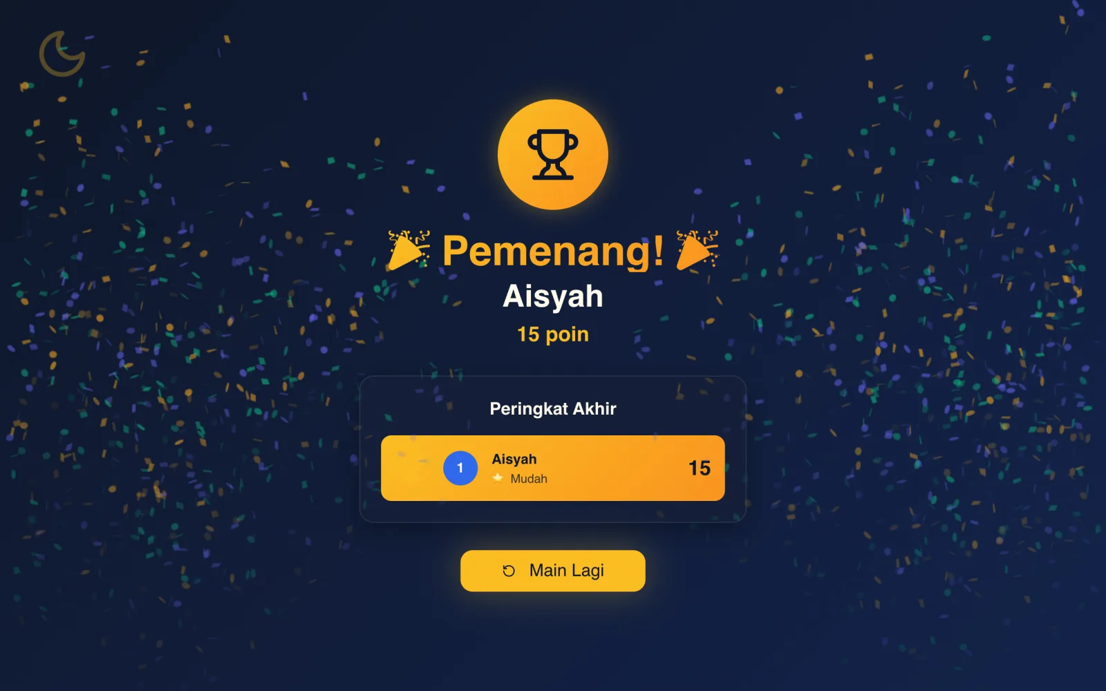Ramadhan Trivia Quest — Layar pemenang